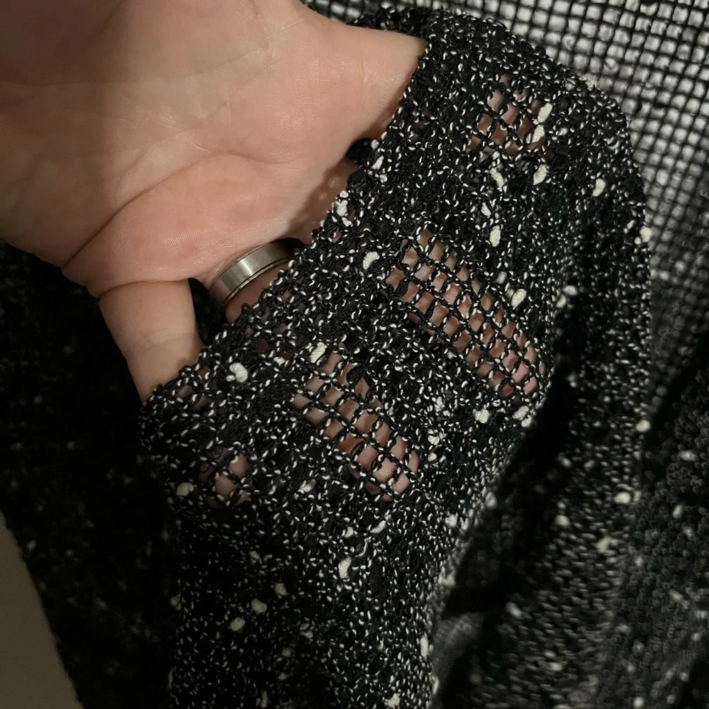 KATIE TODD Classic Open Weave Sleeveless Cardigan Black White Women's‎ Size S/M